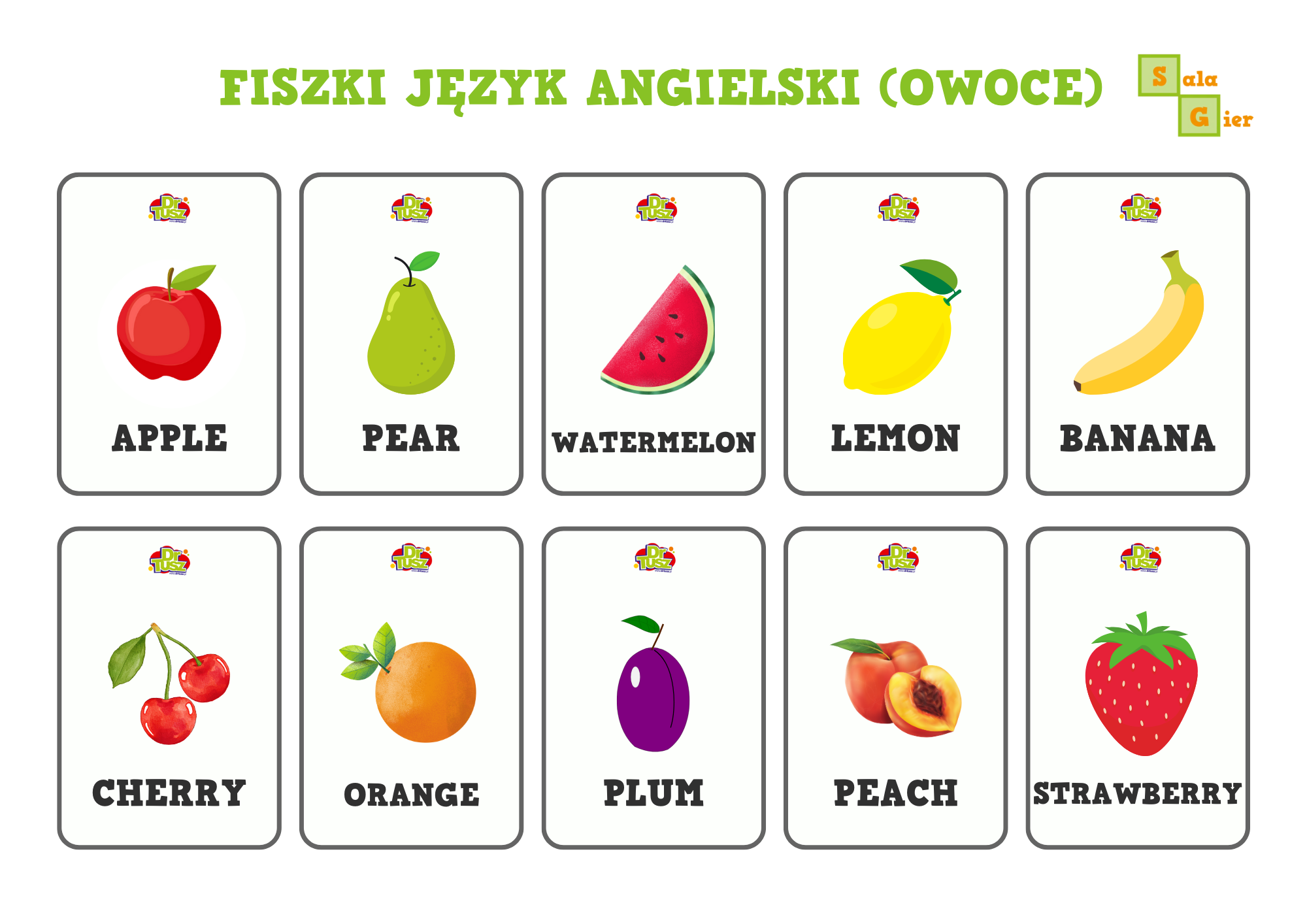 Nauka angielskiego - fiszki z owocami