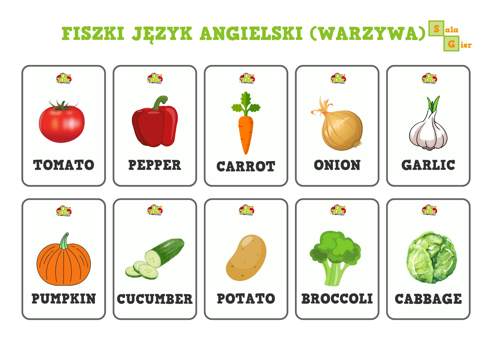 Fiszki z warzywami w języku angielskim