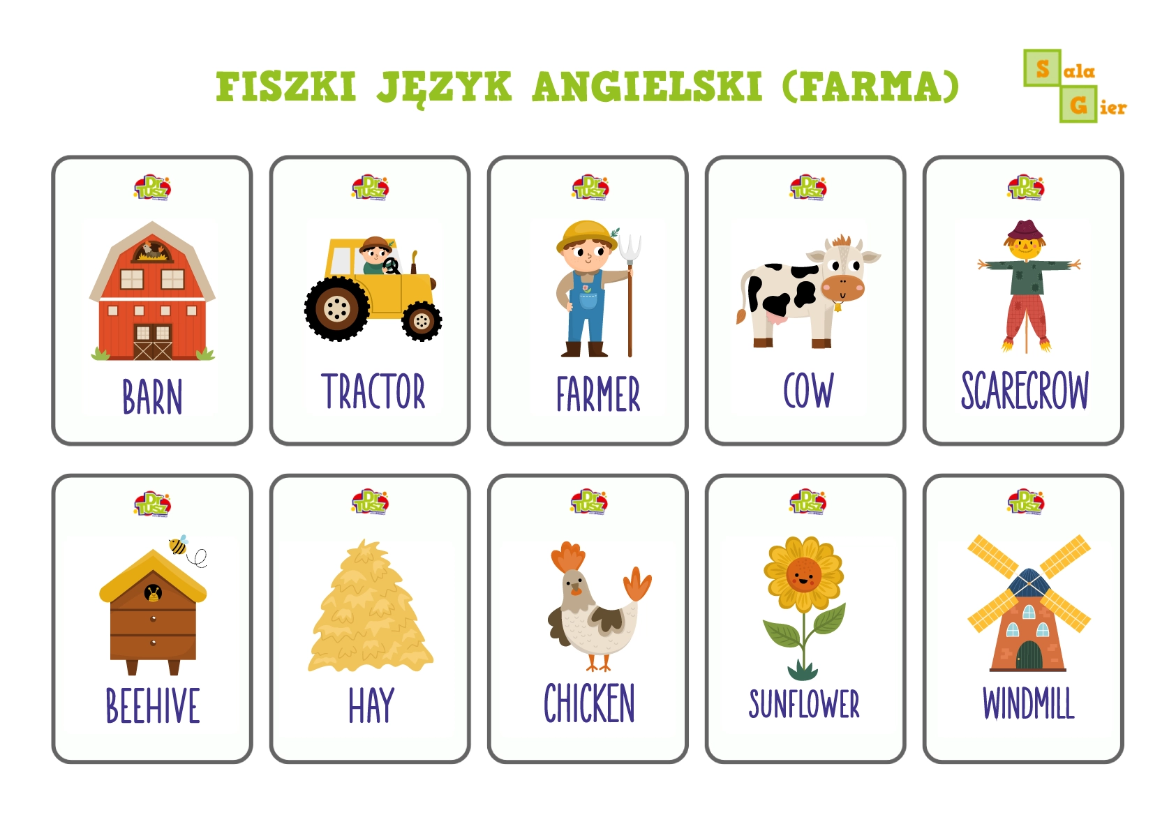 Fiszki z farmą w języku angielskim