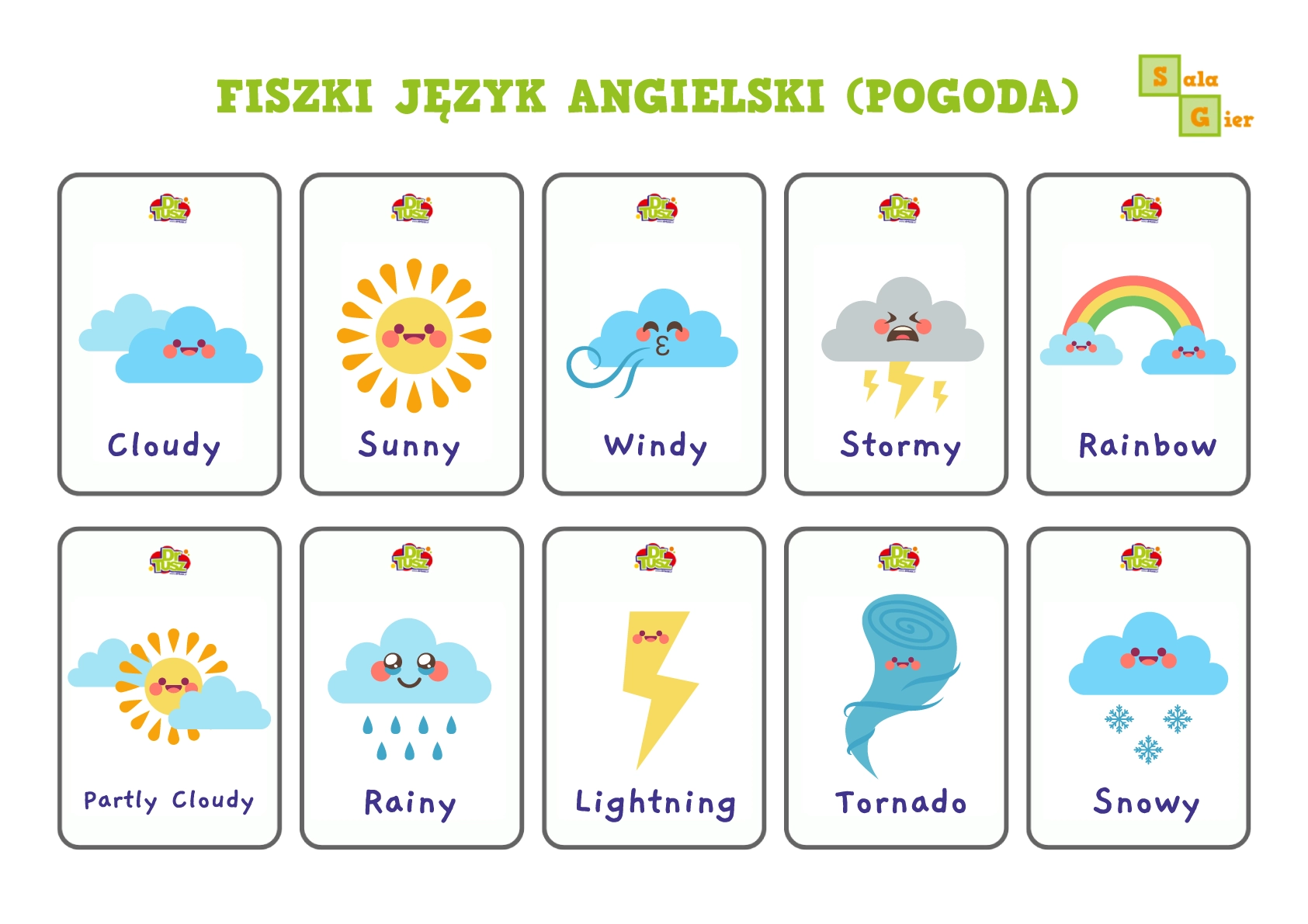 Fiszki z pogodą w języku angielskim