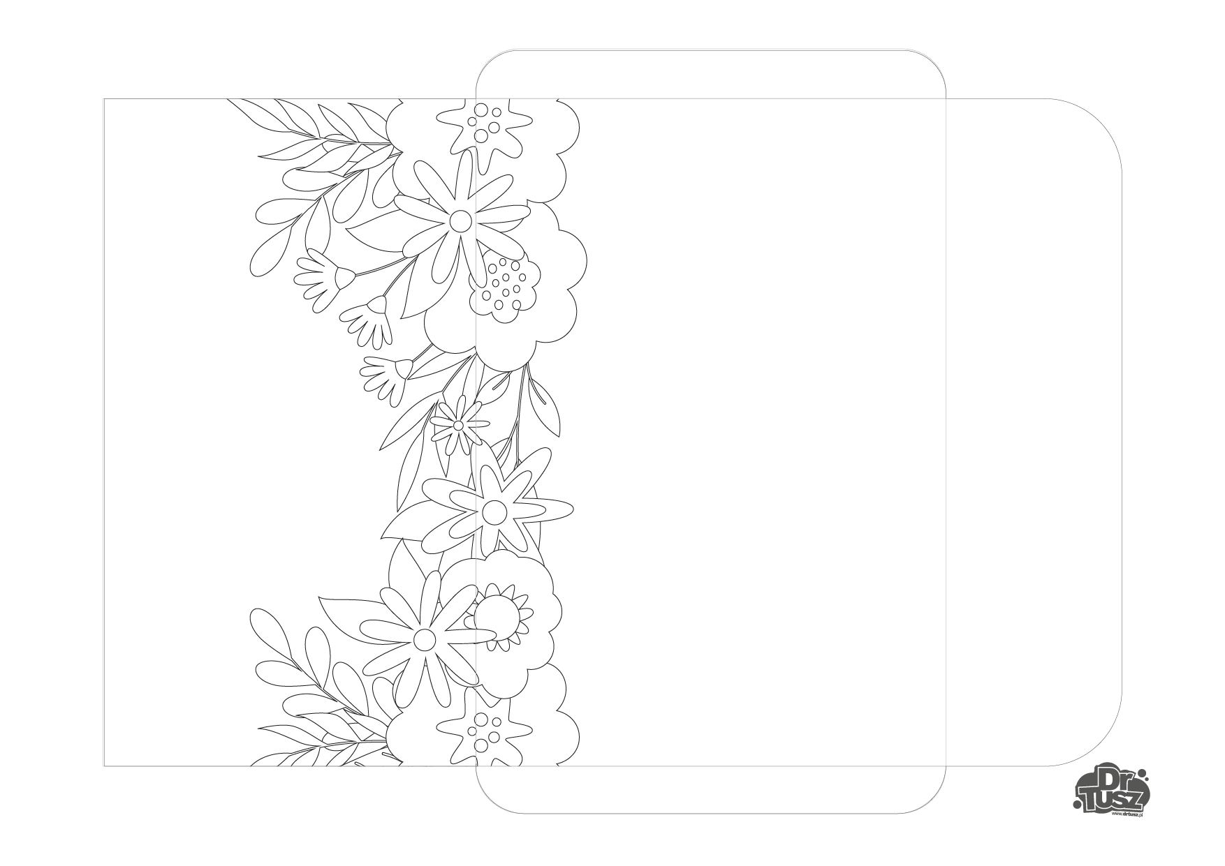 Szablon koperty z kwiatami w środku do pokolorowania