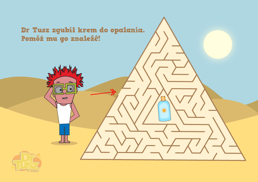 labirynt w kształcie piramidy z kremem do opalania jako cel