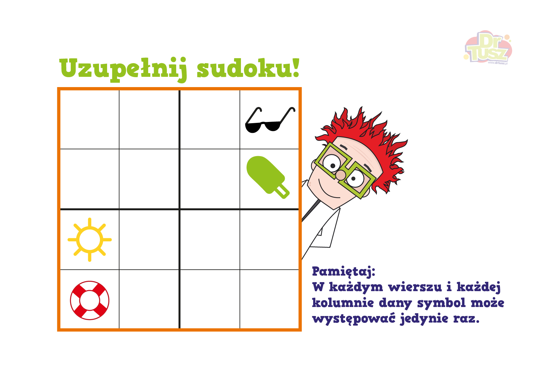 plansza sudoku z symbolami wakacji