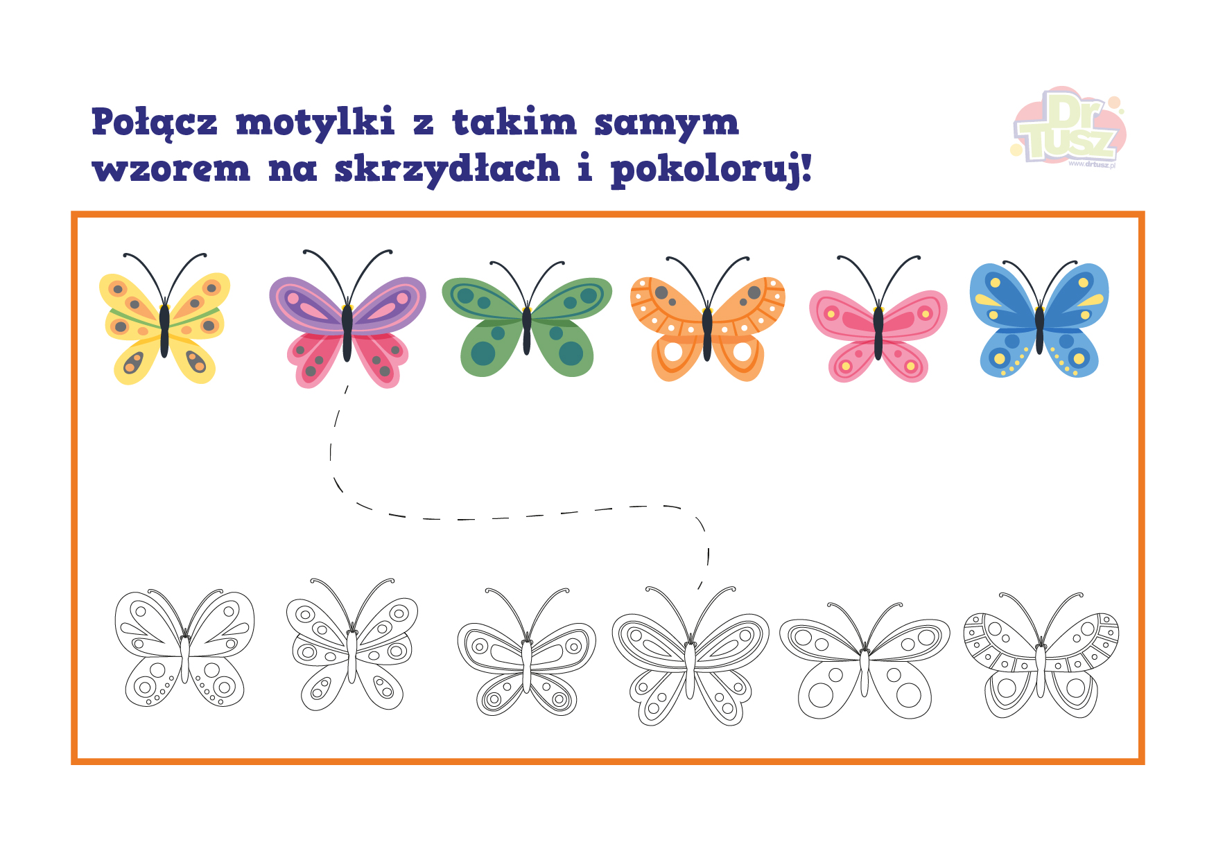 Połącz kolorowe motyle z pasującymi kształtami