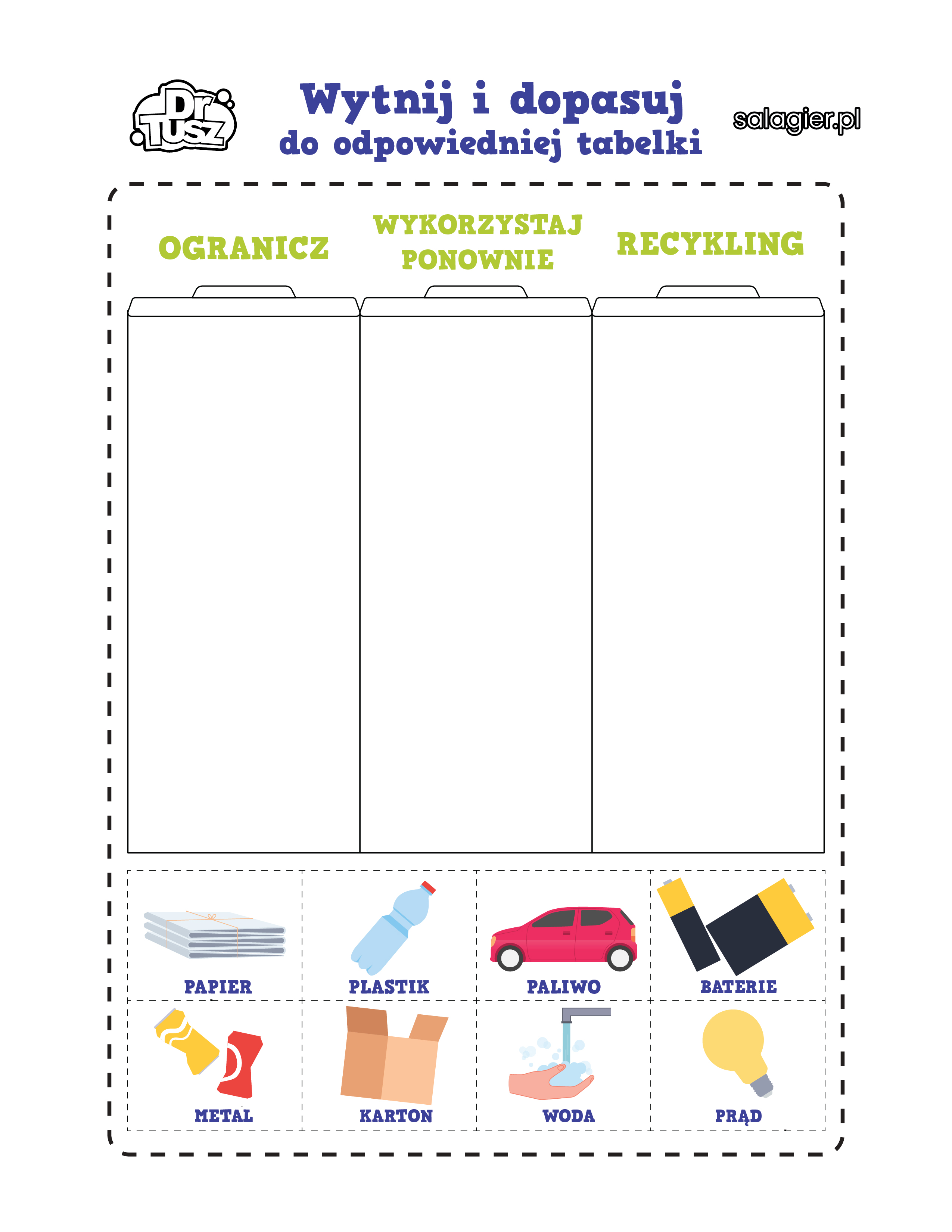 Karta pracy wytnij i dopasuj o tematyce recyklingu 2