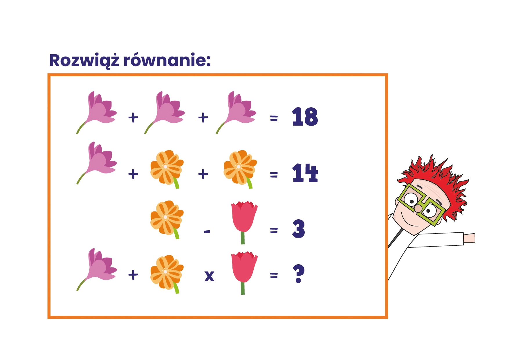 Równanie obrazkowe z kwiatami - zadanie1