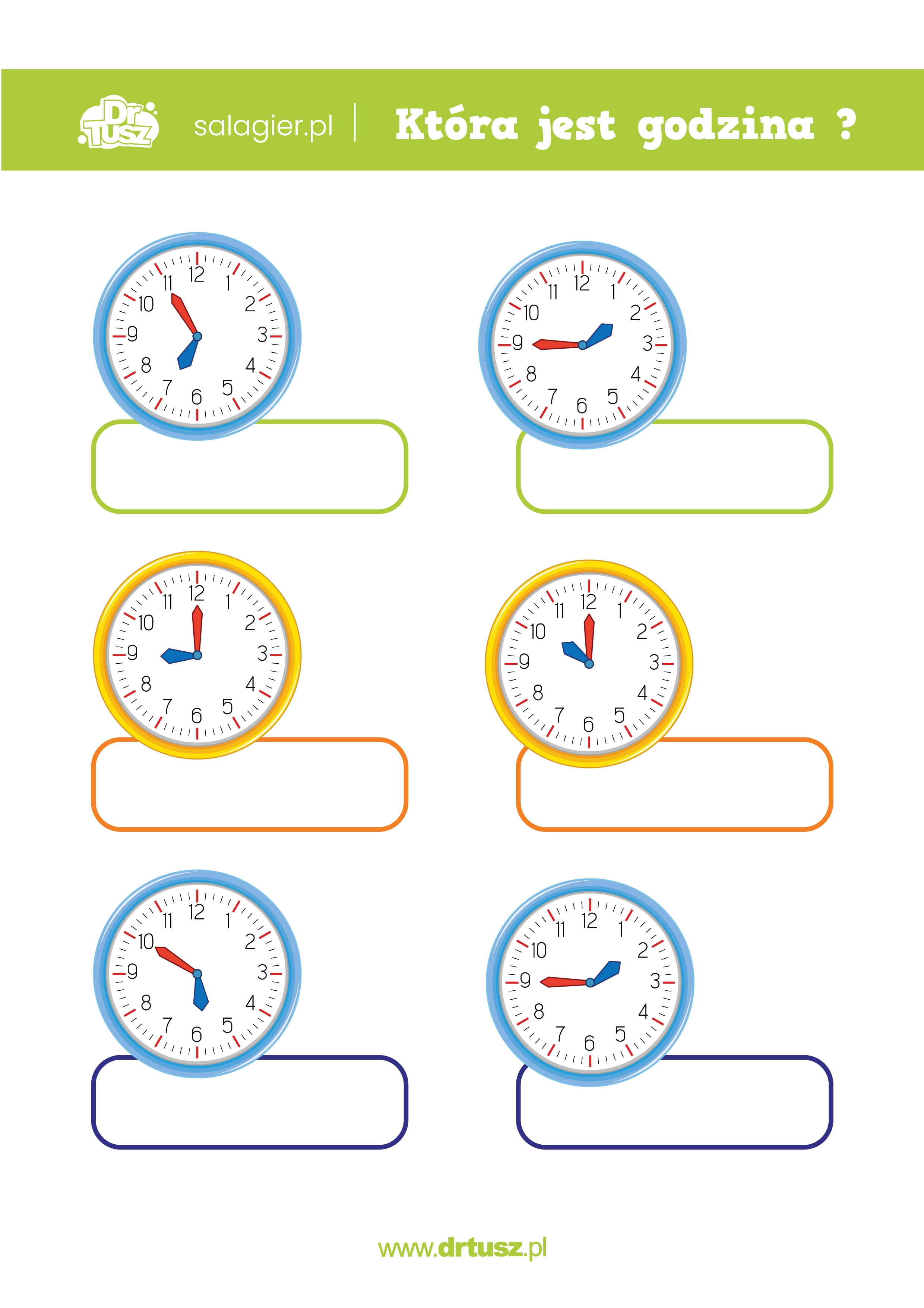 Plansza do nauki zegara - dopisz godzinę